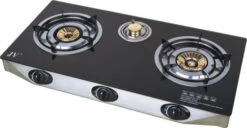 JV Edelstahl-Propangaskocher, 3-flammig Mit Glasplatte